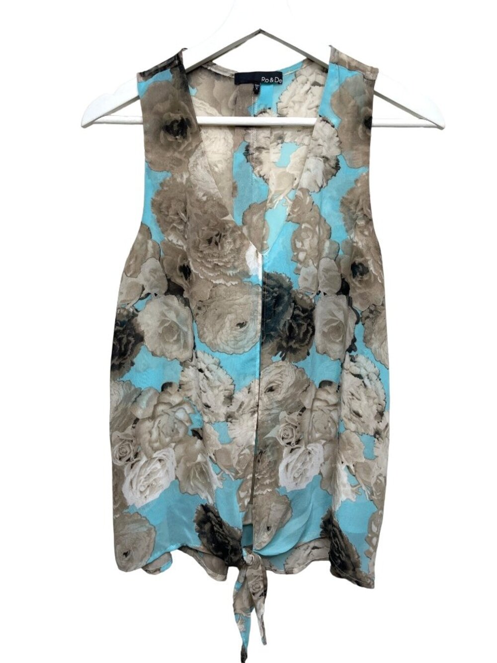 Ro & De Womens Small Sleeveless Floral Tunic Blouse Blue Brown Boho